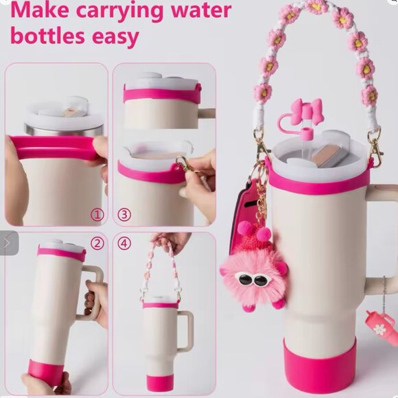 Pink Ultimate 7-Piece Accessory Set for Stanley Cup Tumblers: Fits 40oz & 30oz - Picture 3 of 4